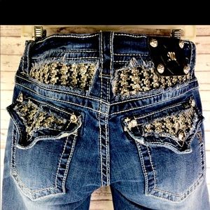 Miss Me Bling Crystal Distressed Long Tall Boot Cut  Jeans Size 31 inseam 33
